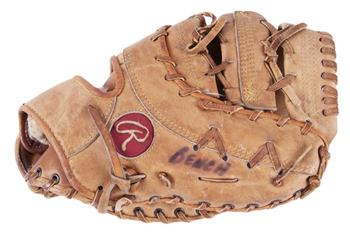 1980 Johnny Bench Game Used & Signed Rawlings Pro DC First Basemens Glove (PSA/DNA & Beckett)